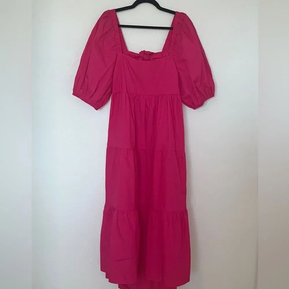 MINKPINk Puff-Sleeve Open-Back Tiered Midi Dress NEW NWT